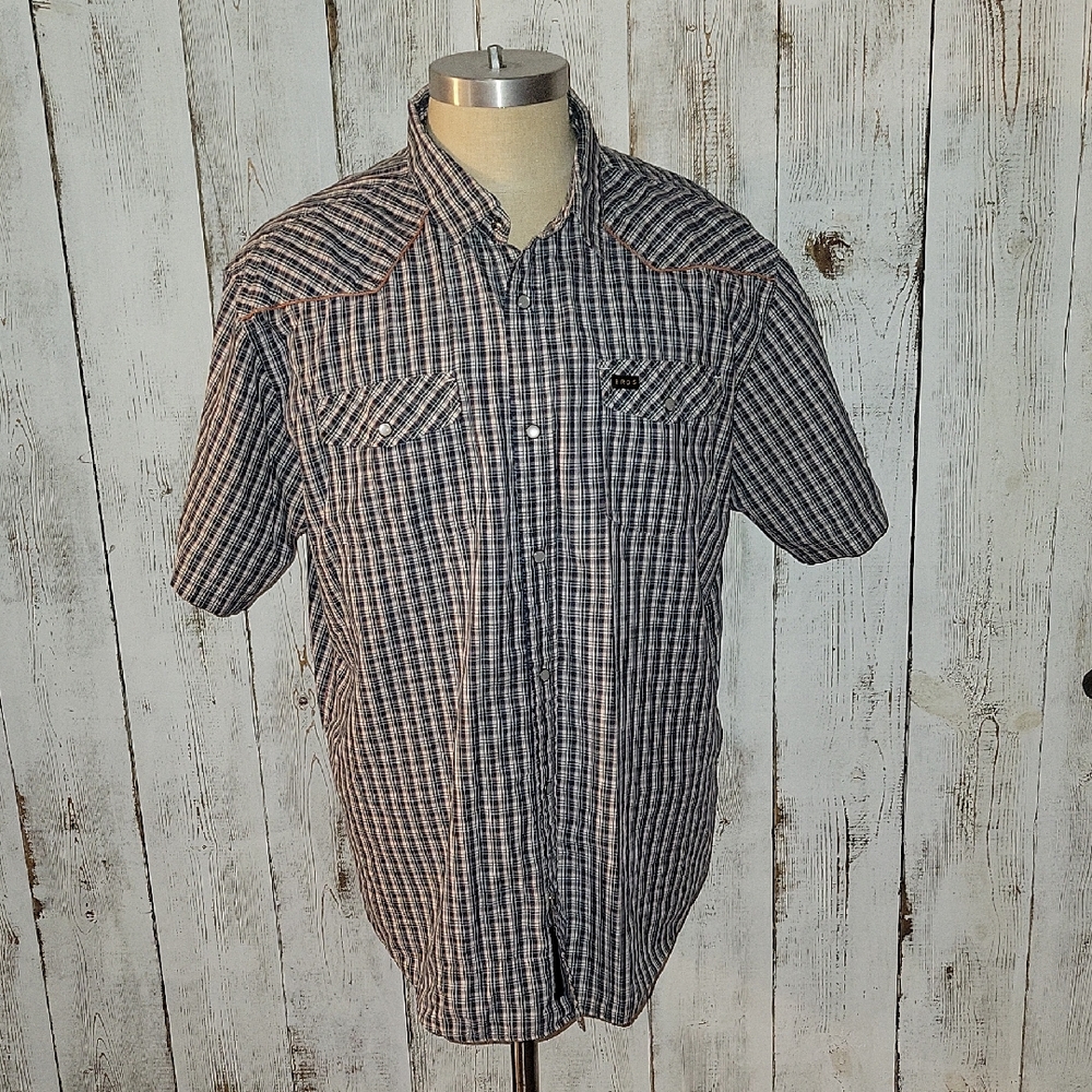 Howler Brothers Blue and White Plaid Pearl Snap Shirt